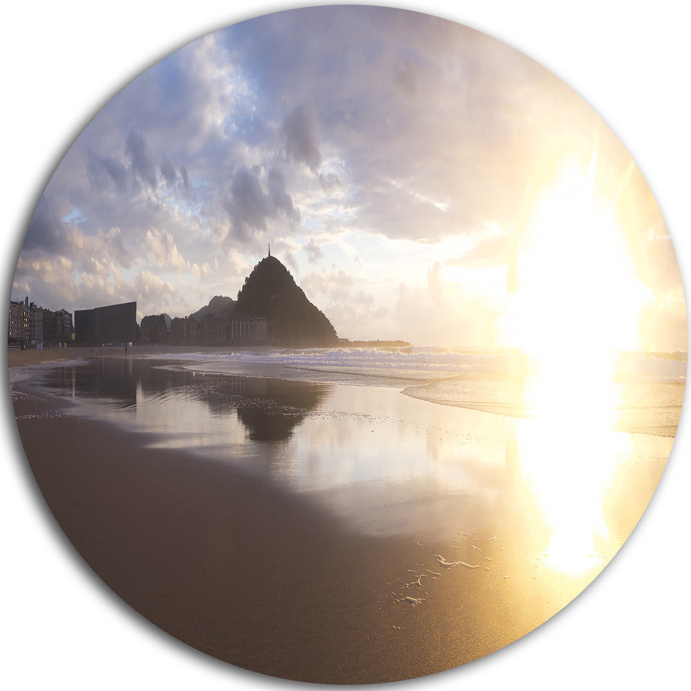 Sunset At Donostia Beach, Seashore Disc Metal Wall Art, 23"