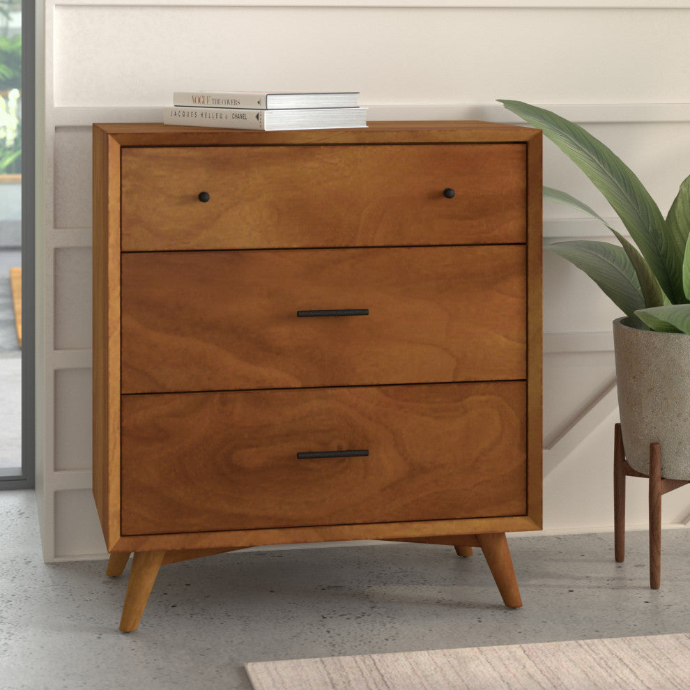 Flynn Mid Century Modern 3 Drawer Small Chest, Acorn