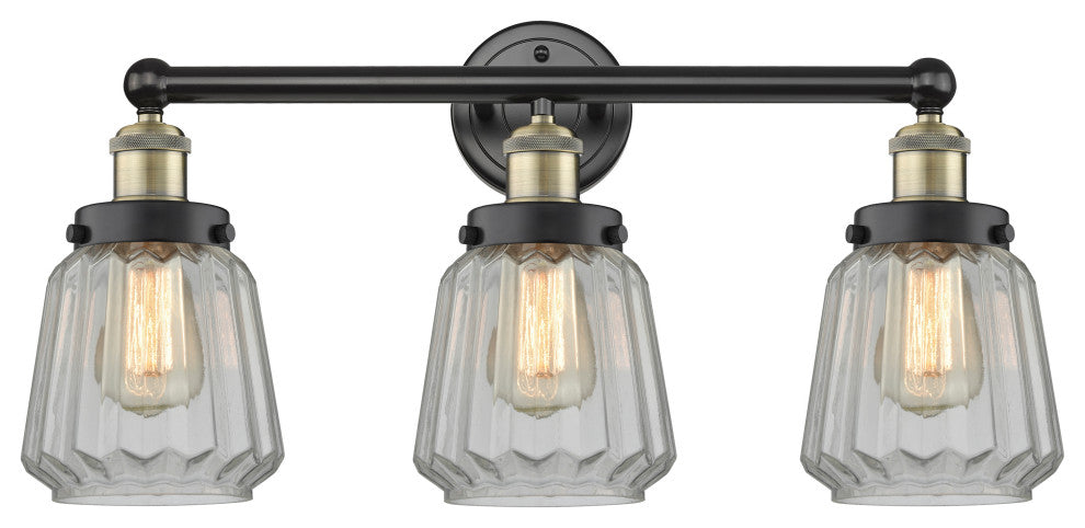 Edison Chatham 3-Light 25" Vanity Light, Black Antique Brass, Matte White Shade