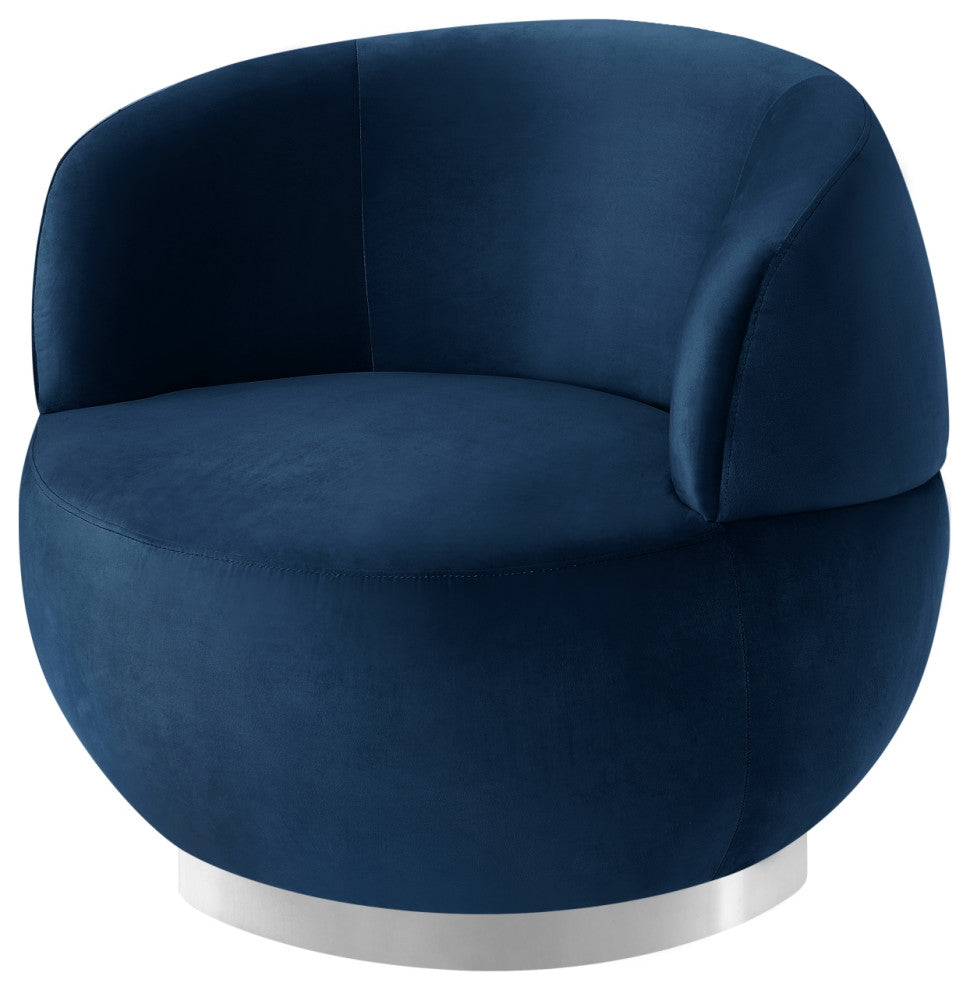 Inspired Home Shaniyah Accent Chair, Swivel, Navy/Chrome Velvet