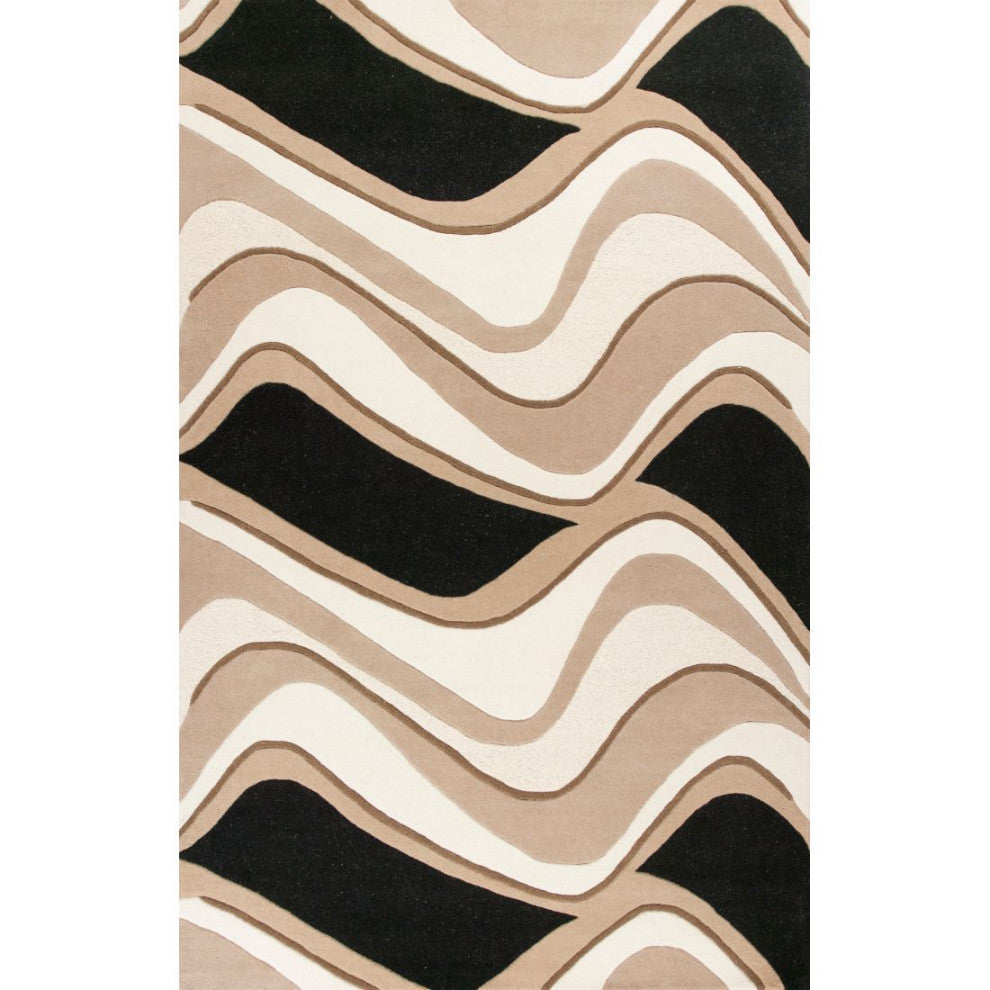 KAS Eternity 1071 Black/Beige Waves Area Rug, 8'x10'