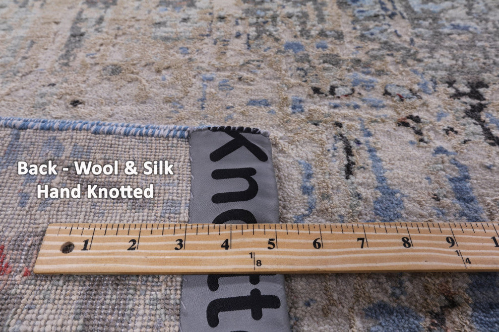 Abstract Wool & Silk Hand Knotted Rug 8' 10" X 11' 10" - Q15544