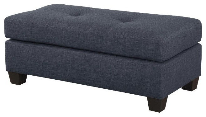 Fabric Tufted Ottoman With Tapered Feet, Dark Gray