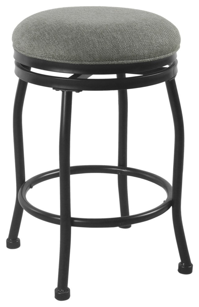 Metal Counter Stool with Swivelling Fabric Padded Seat, Gray and Black