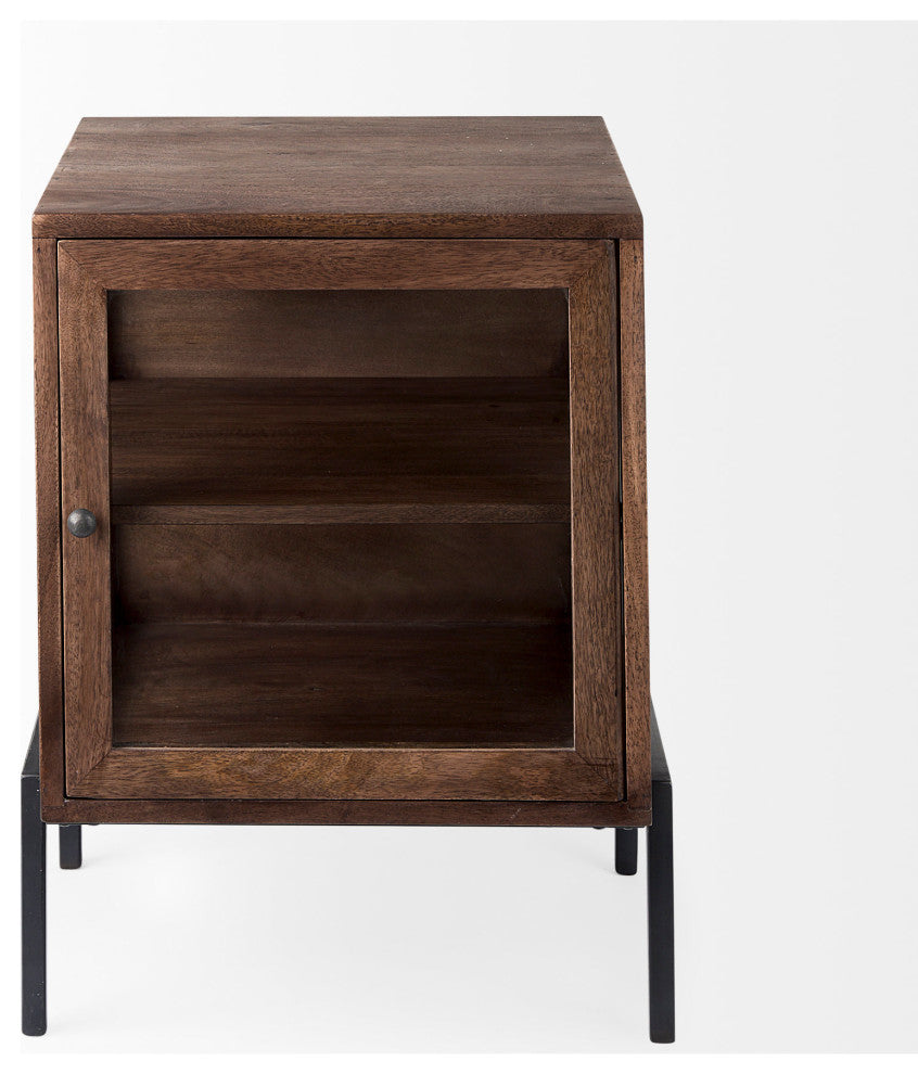 Arelius 20Lx18Wx26H Medium Brown Wood With Black Metal Frame End/Side Table