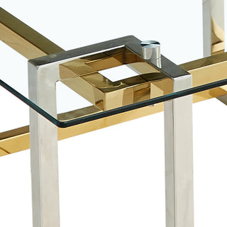 Contemporary Rectangular Glass and Metal Coffee Table, Silver/Gold