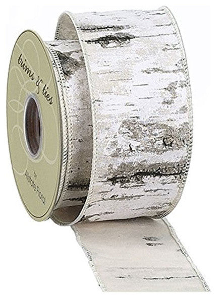 2.5" Wide Faux Birch Wired Ribbon, 10 Yards