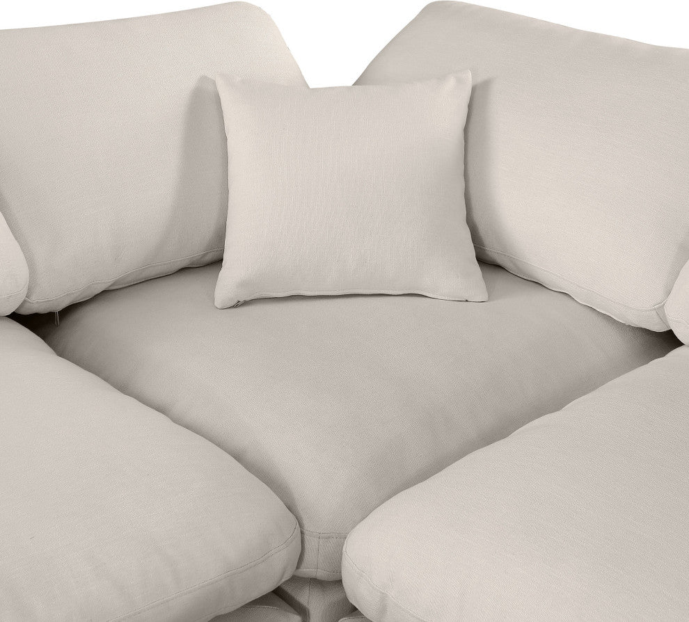 Comfy Upholstered L-Shaped Modular Sectional, Beige, 7-Piece: 4 Armless Chair, 1 Corner Chair, 2 Ottoman, Linen Textured Fabric