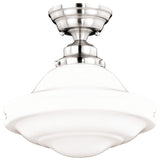 Vaxcel Huntley 12" Flush Mount, Satin Nickel, Milk Glass