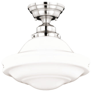 Vaxcel Huntley 12" Flush Mount, Satin Nickel, Milk Glass