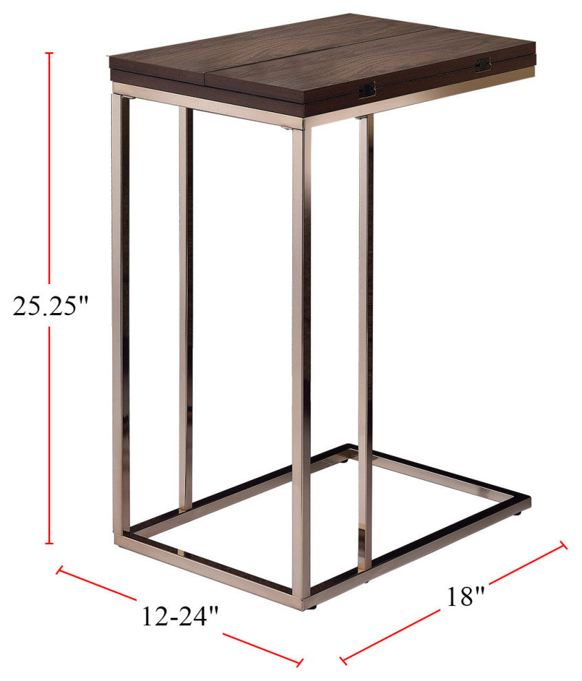 Snack Table With ExpandableTop, Chestnut and Chrome