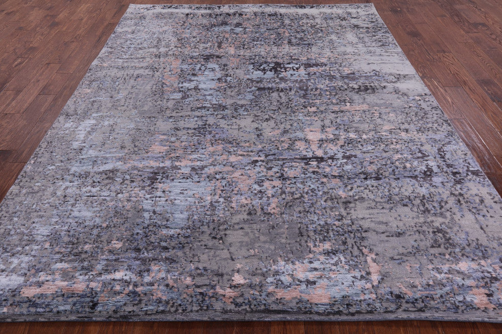 8' 0" X 10' 2" Handmade Wool and Silk Abstract Rug Q7041