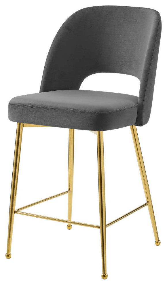 Counter Stool Chair, Velvet, Metal, Dark Gray, Modern, Bar Pub Cafe Bistro