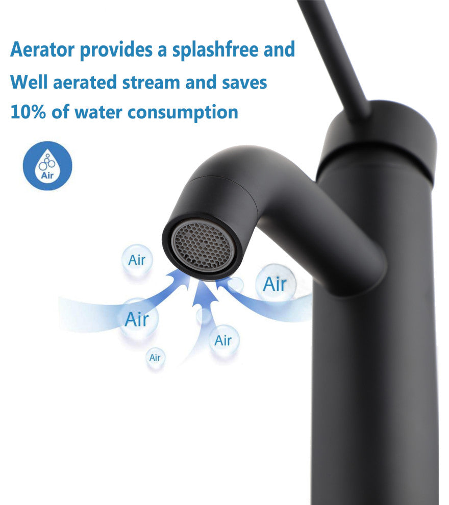 Single Hole Stainless Steel Bathroom Sink Faucet, Matte Black