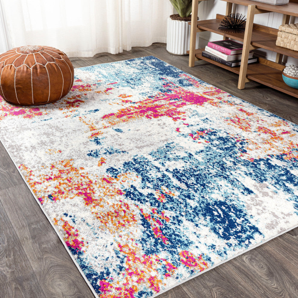 Sunset Modern Abstract Area Rug, Blue/Multi, 3 X 5