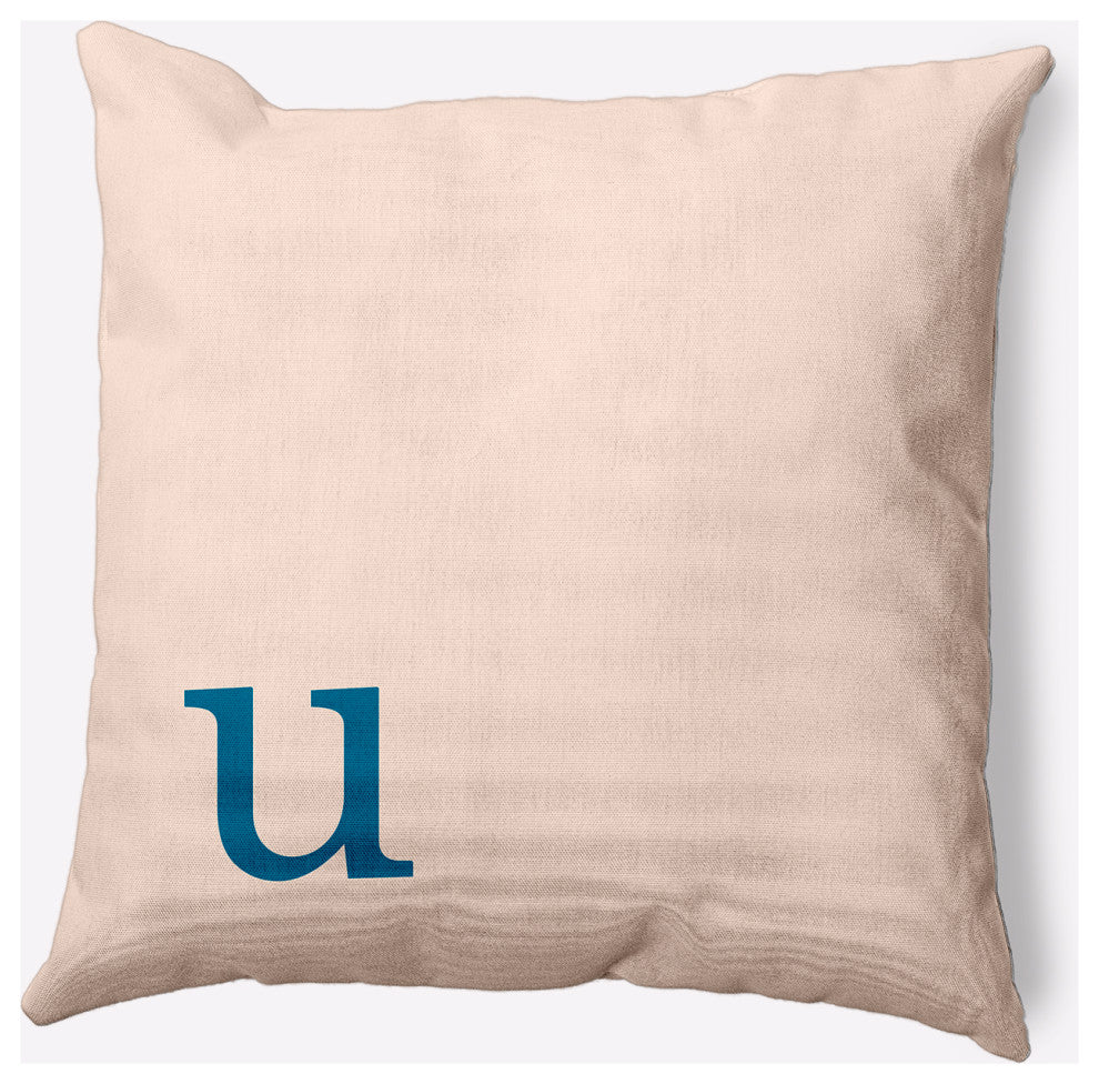 20" x 20" Modern Monogram Indoor/Outdoor Polyester Throw Pillow, Autumn Blue
