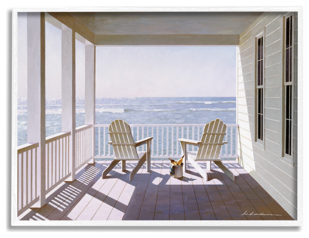 Porch Chairs Overlooking the Tide Realistic Painting, 14 x 11