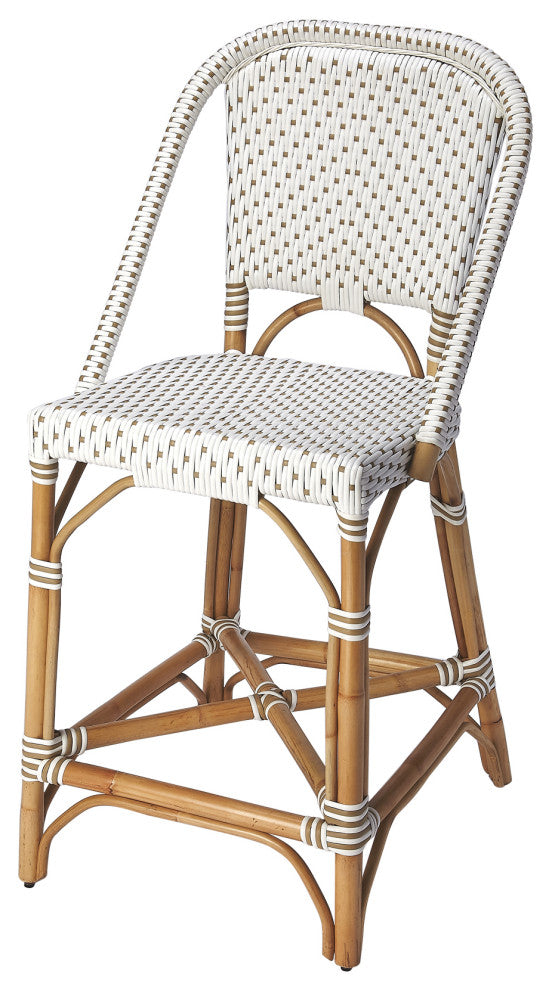 Butler Solstice White and Tan Rattan Counter Stool