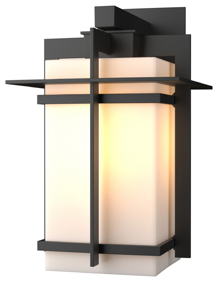 Tourou Downlight Large Outdoor Sconce, Coastal Black Finish, Opal Glass