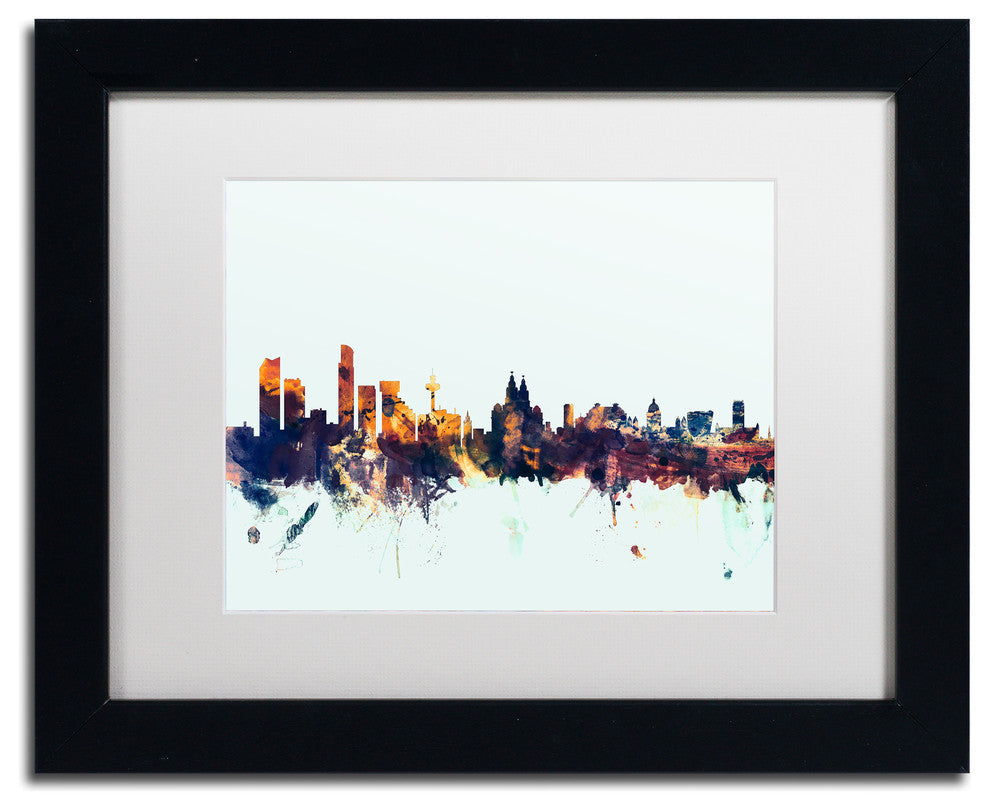 Michael Tompsett ''Liverpool England Skyline Blue'' Matted Framed Art, 11x14