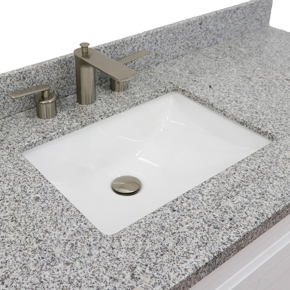 61" Single Sink Vanity, White Finish And Gray Granite And Rectangle Sink