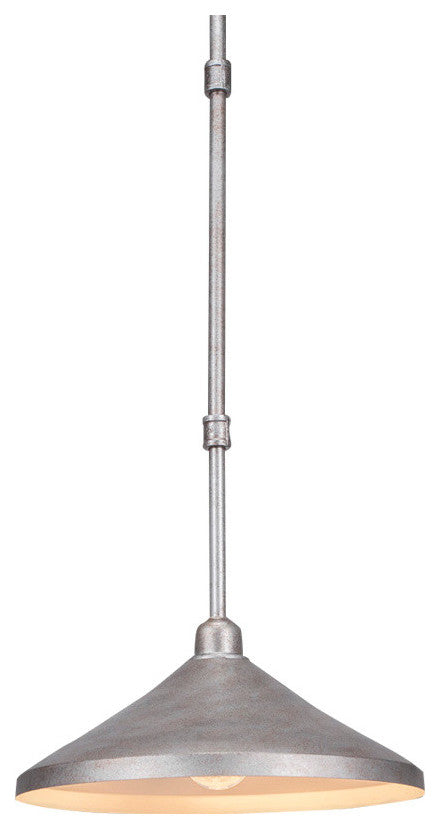 Vintage 1-Light Stem Mini Pendant, Aged Silver/Aged Silver Cone Metal Shade