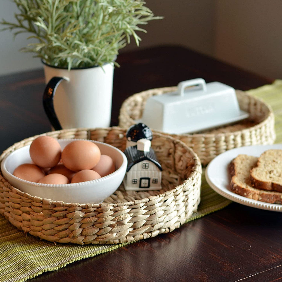 2 Piece Woven Wicker Tray Set