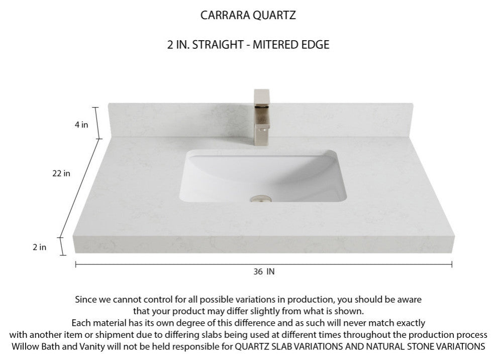 Aberdeen 36 Center Sink Bath Vanity in Black 2" Carrara Quartz