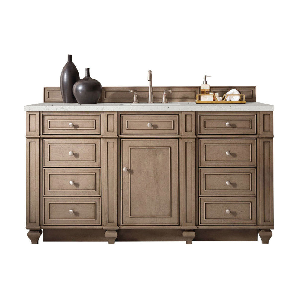 Bristol 60" Single Vanity, Whitewashed Walnut, Lime Delight Quartz