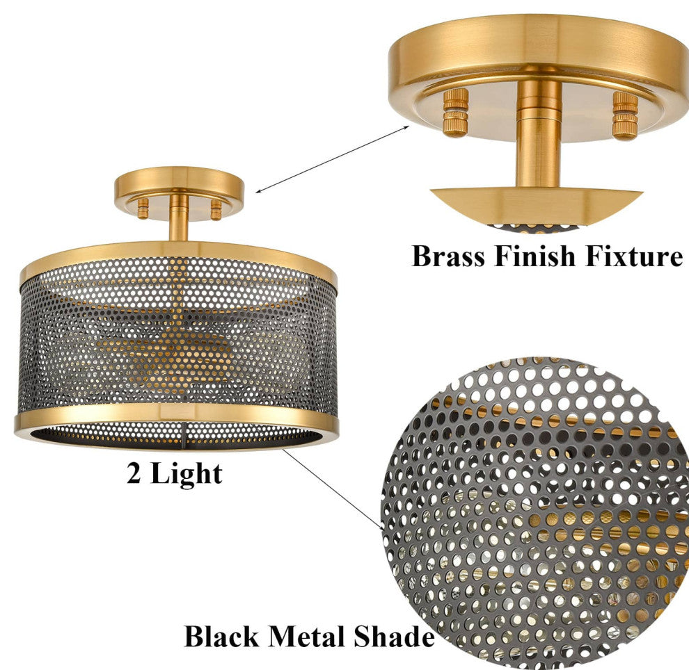 Brass Flush Mount Ceiling Light  Drum Metal Shade