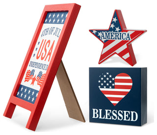 Patriotic Wooden Block Table Sign, 3-Piece Set
