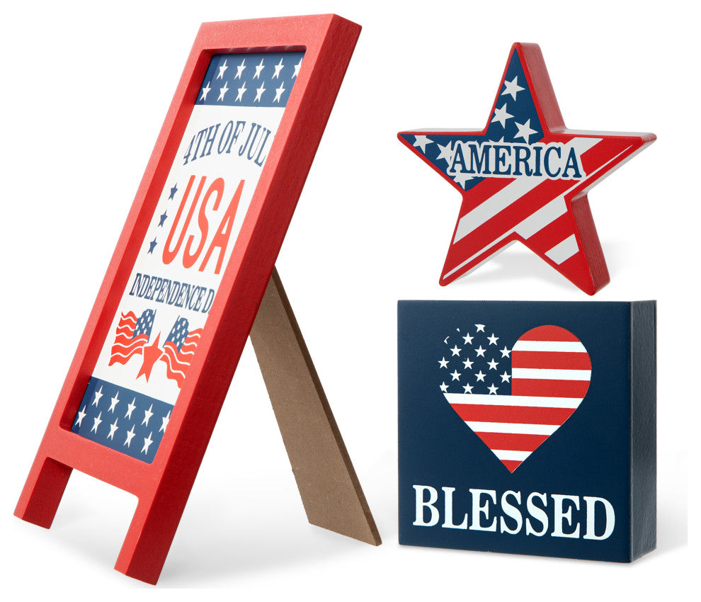 Patriotic Wooden Block Table Sign, 3-Piece Set