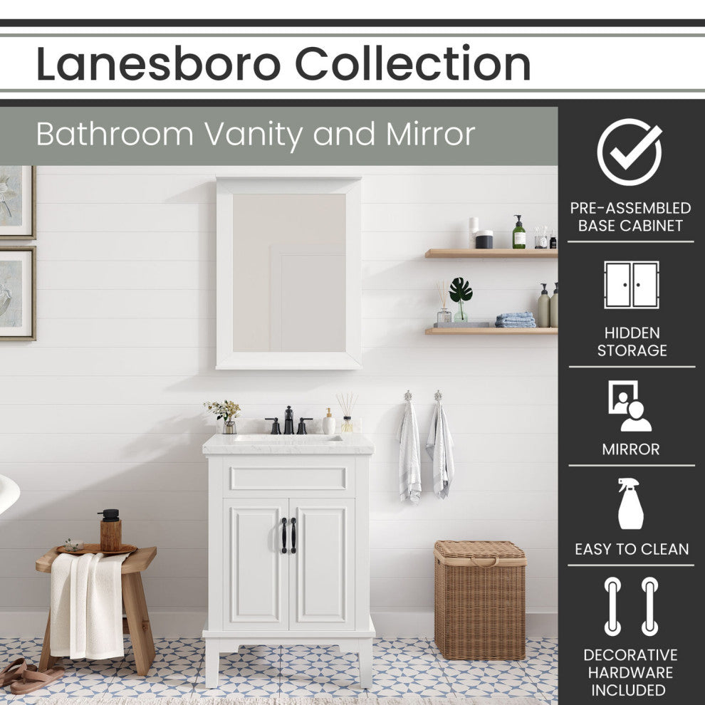Lanesboro 24" Bathroom Vanity, Sink, Top, 2 Doors, Accent Mirror, White