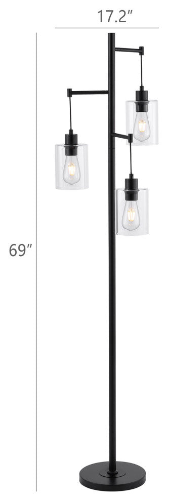 Modern 69" 3-Light Tree Floor Lamp With Glass Shades, Clear Shades