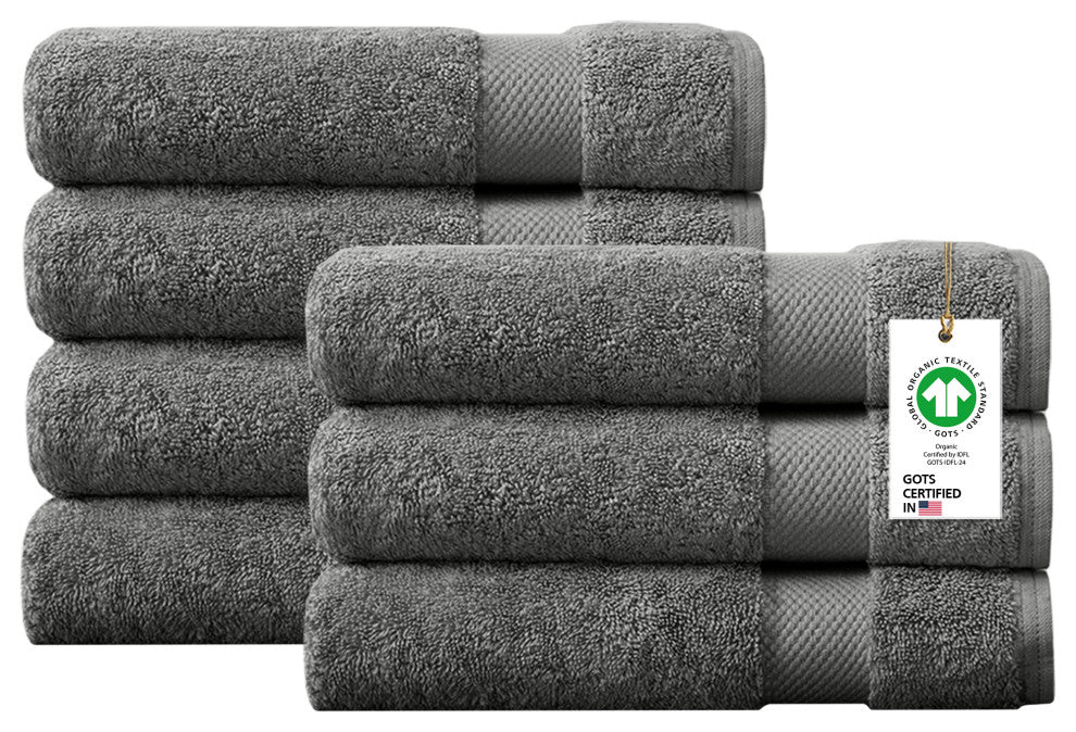 Organic 100% Cotton 650 GSM Feather Touch Quick Dry Bath Towel, Sharkskin Grey, Pack of 7