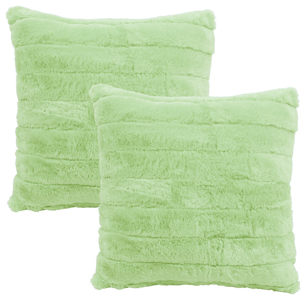 Rabbit Faux Fur Throw Blanket With 2 Pillows, Nile Green