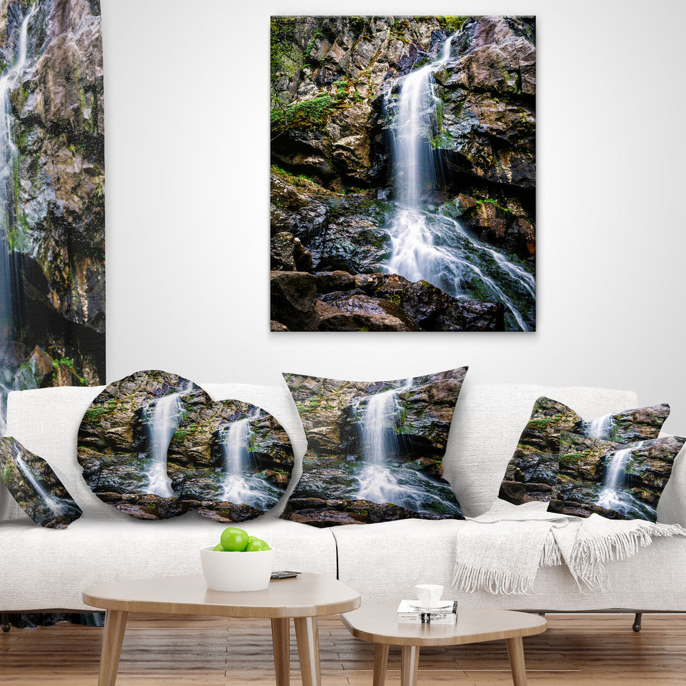 Waterfall in Sofia Bulgaria Landscape Printed Throw Pillow, 16"x16"