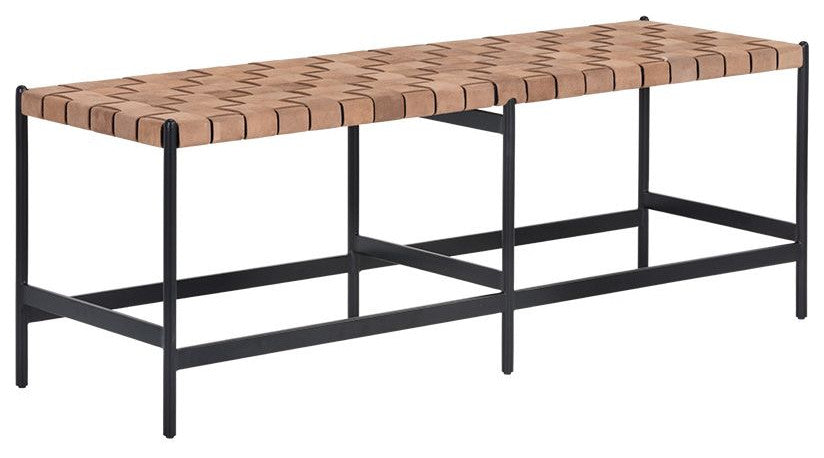 Omari Bench, Black/Light Tan Leather
