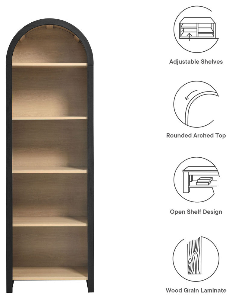 Evie Arched Narrow Bookcase Display Cabinet, Black