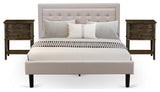 3Pc Fannin Bed Set, 1 Wingback Bed, 2 Small Nightstands, Mist Beige