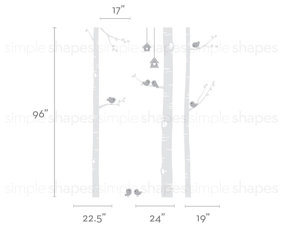 Birch Tree with Birds Wall Decal W1119, Scheme B, Standard