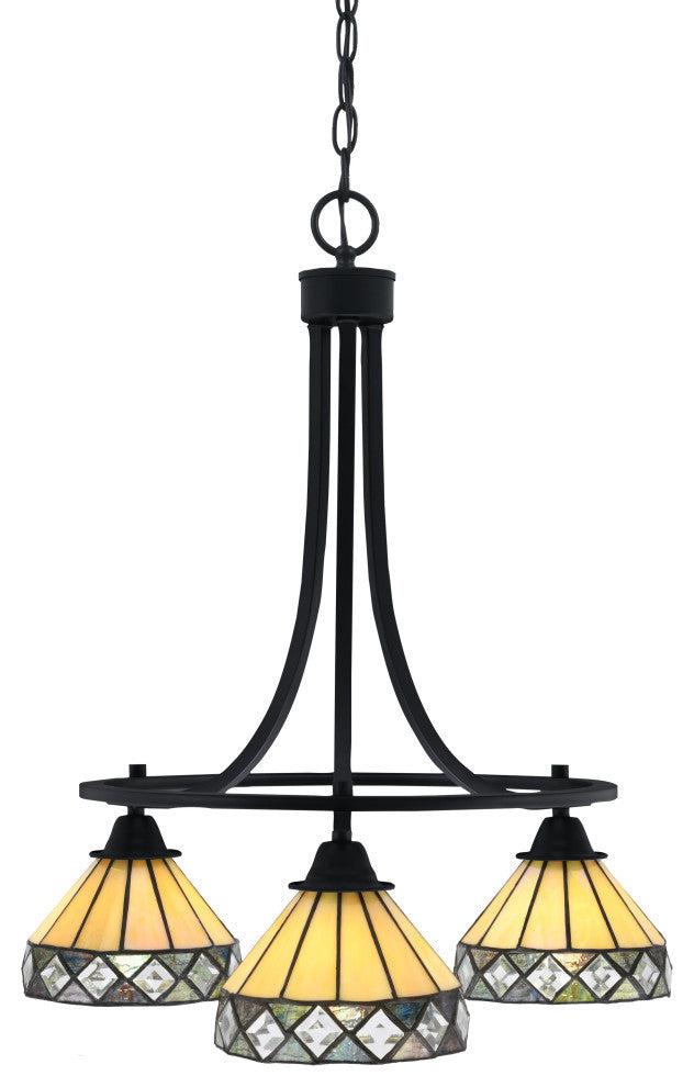 Paramount Downlight 3-Light Chandelier, Matte Black, 7" Diamond Peak Art Glass