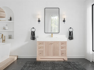 Manhattan 48 Single Sink Bath Vanity in White Oak with 5" White Quartz
