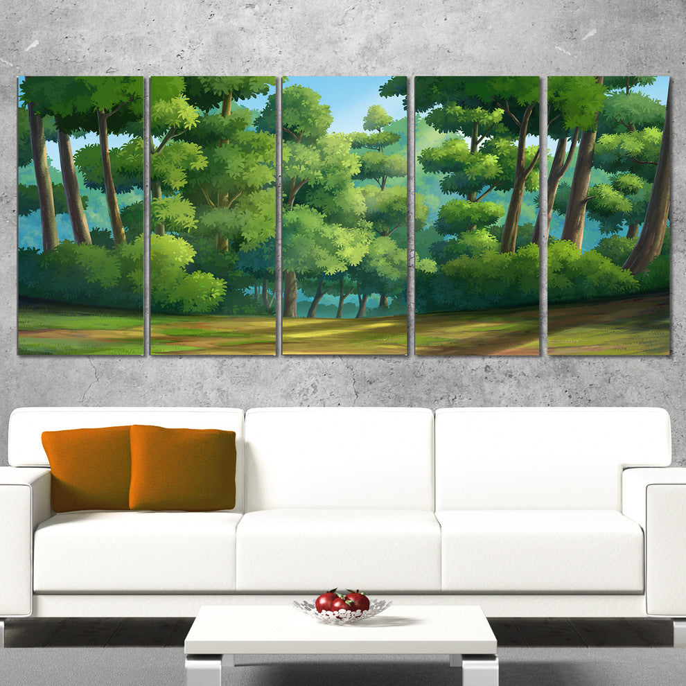 "Green Jungle With Dense Trees" Landscape Wall Art Print, 5 Panels, 60"x28"