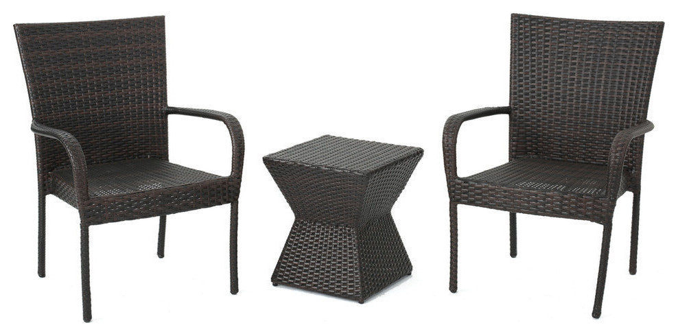 GDF Studio 3-Piece Bakerville Outdoor Multi-Wicker Chat Set With Stacking Chairs