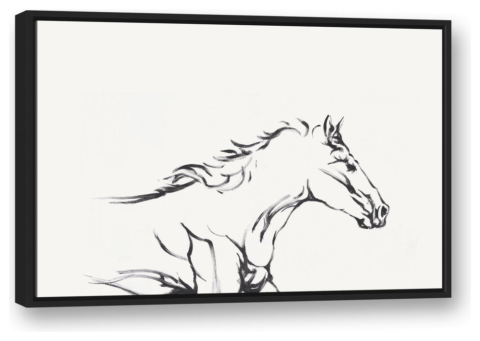 Racing Horse Sketch 24x36 Black Floating Framed Canvas