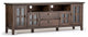 Contemporary TV Stand, Elegant Window Style Cabinet Doors, Natural Aged Brown