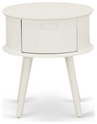 Gordon Round Night Stand End Table With Drawer, White Finish