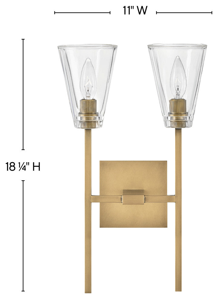 Hinkley Auden Medium Two Light Vanity, Heritage Brass