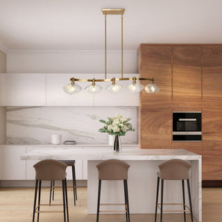 LNC Evangeline 5-Light 44.5" Modern Linear Glass Kitchen Island Light, Brass